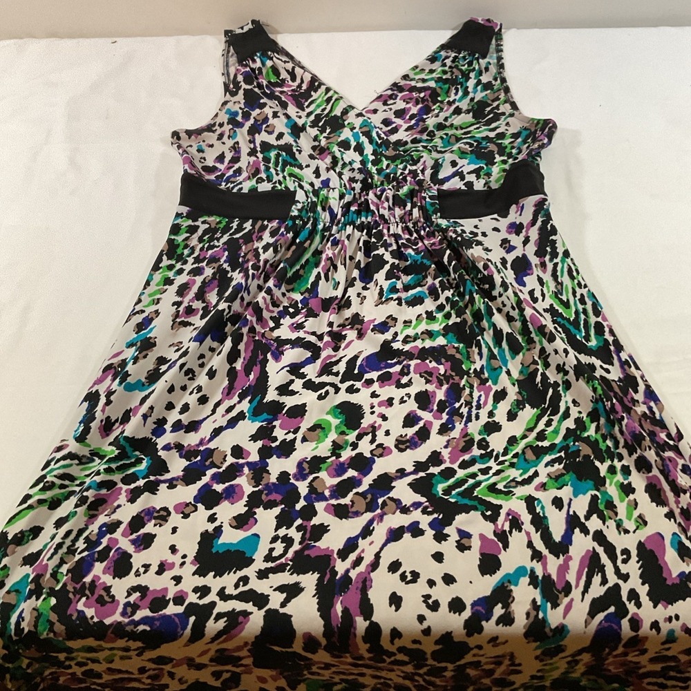 London Style Black/etc Boho Sleeveless Knee-length Stretch Waist Dress Sz 10 J21